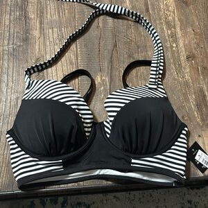 Torrid Halter Plunge Bikini Top - “Racer Stripes” NWT size 00-D/DD